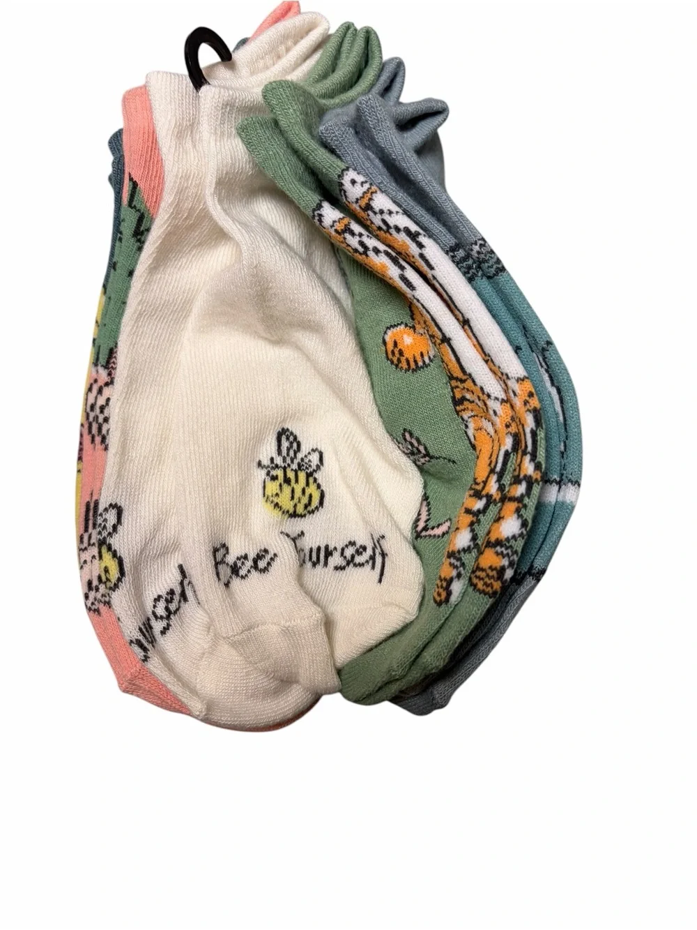 Disney Winnie the Pooh Flowers Trees Bees 5 Pack Teal Pink Green No Shows Socks